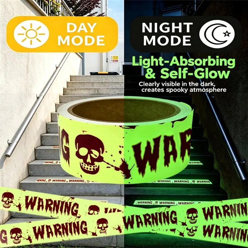 Glow-in-the-Dark Halloween Warning Tape (10 FT / 3M Luminous "DO NOT ENTER" Self-Adhesive Barrier Tape with Dripping Blood & Handprints for Doors, Stairs & Porch) gallery view 9