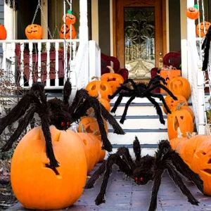 Giant Halloween Spider Outdoor Yard Decor (5 FT / 150 cm Large Poseable Furry Black Spider with Eerie Red Eyes for Giant Web, Lawn, Porch & Roof Display)