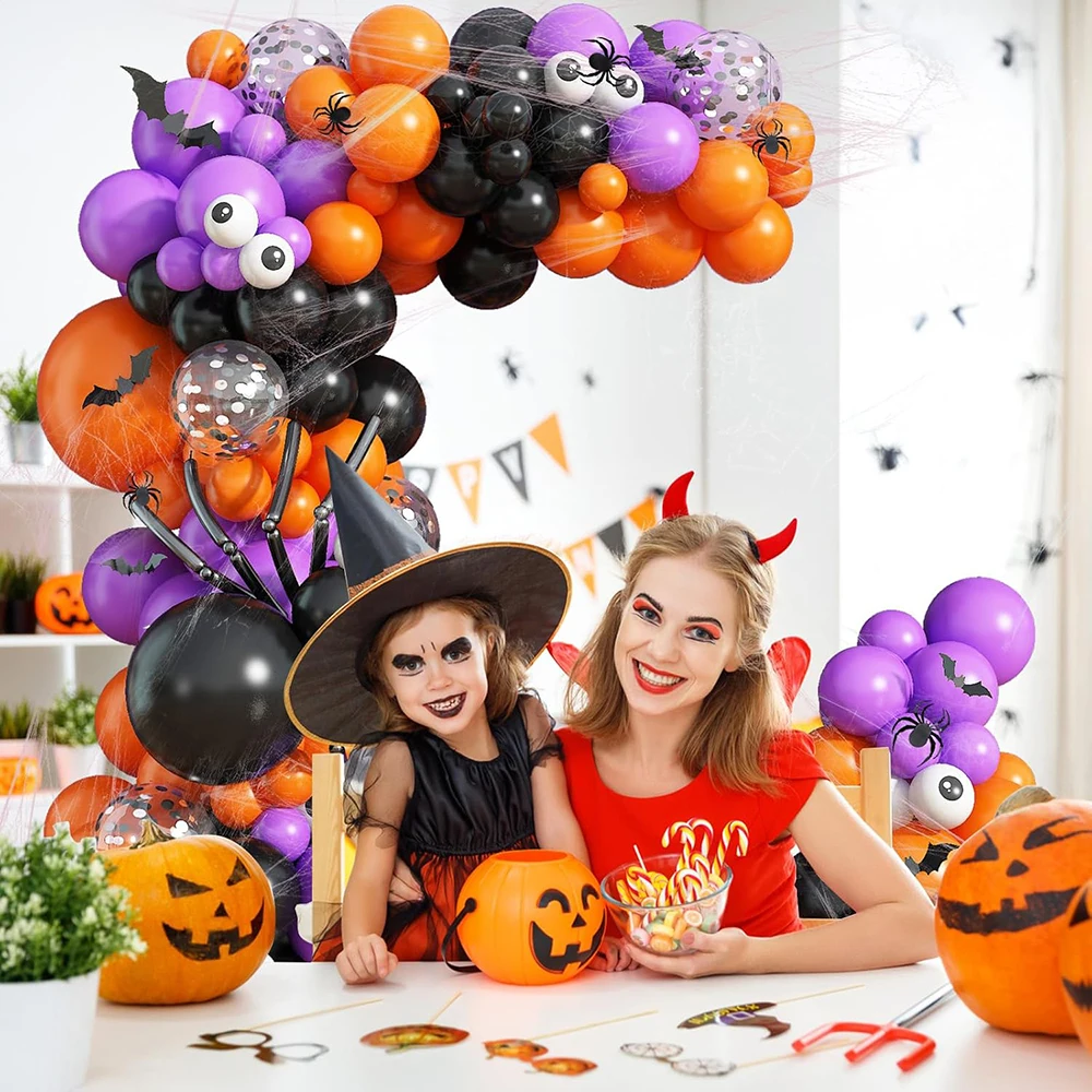 Halloween Balloon Garland Arch Kit (113-Piece Spooky Orange, Purple & Black Party Arch with Giant Balloon Spider, Eyeball Balloons & Assembly Strip) gallery view 4
