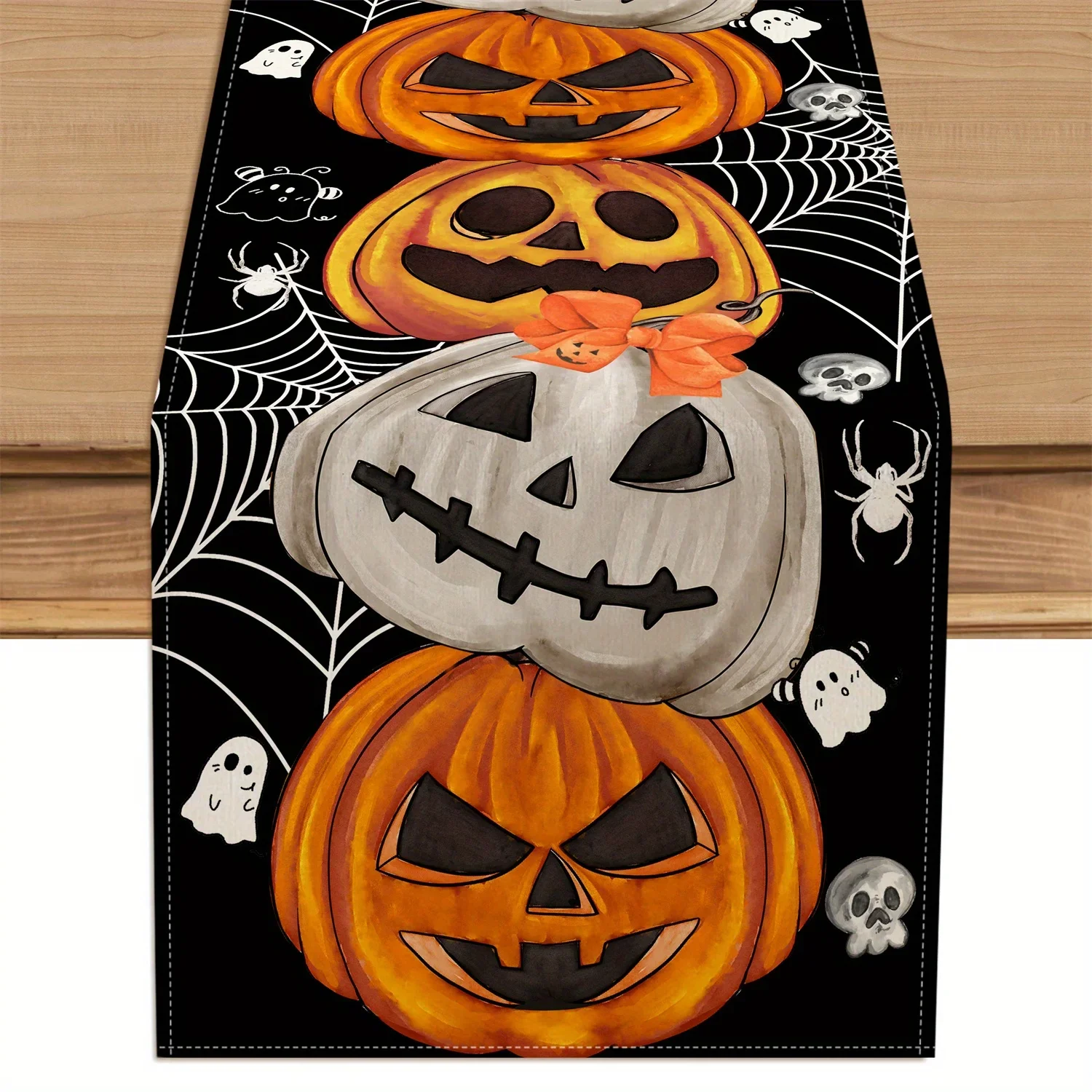 Bohemian Halloween Pumpkin Table Runner (13″ × 72″) – Rustic Linen Decor gallery view 4