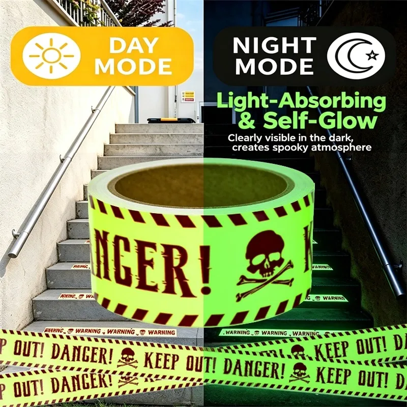 Glow-in-the-Dark Halloween Warning Tape (10 FT / 3M Luminous "DO NOT ENTER" Self-Adhesive Barrier Tape with Dripping Blood & Handprints for Doors, Stairs & Porch) gallery view 7