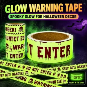 Glow-in-the-Dark Halloween Warning Tape (10 FT / 3M Luminous "DO NOT ENTER" Self-Adhesive Barrier Tape with Dripping Blood & Handprints for Doors, Stairs & Porch)