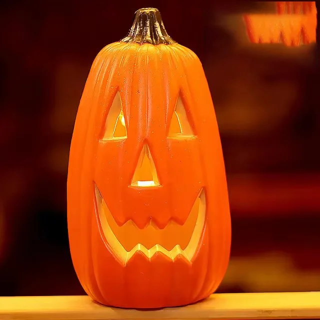 LED Light-Up Triple Layer Halloween Pumpkin (13.4" Pre-Lit 3-Tier Stacked Jack-o'-Lantern with Warm Amber Glow & Battery Power for Porch, Mantel & Tabletop) gallery view 9