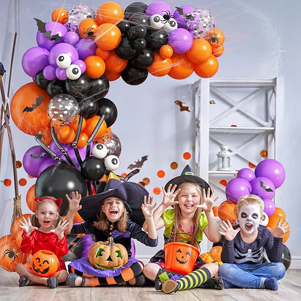 Halloween Balloon Garland Arch Kit (113-Piece Spooky Orange, Purple & Black Party Arch with Giant Balloon Spider, Eyeball Balloons & Assembly Strip) gallery view 3