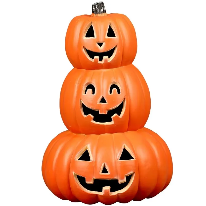 LED Light-Up Triple Layer Halloween Pumpkin (13.4" Pre-Lit 3-Tier Stacked Jack-o'-Lantern with Warm Amber Glow & Battery Power for Porch, Mantel & Tabletop) gallery view 3