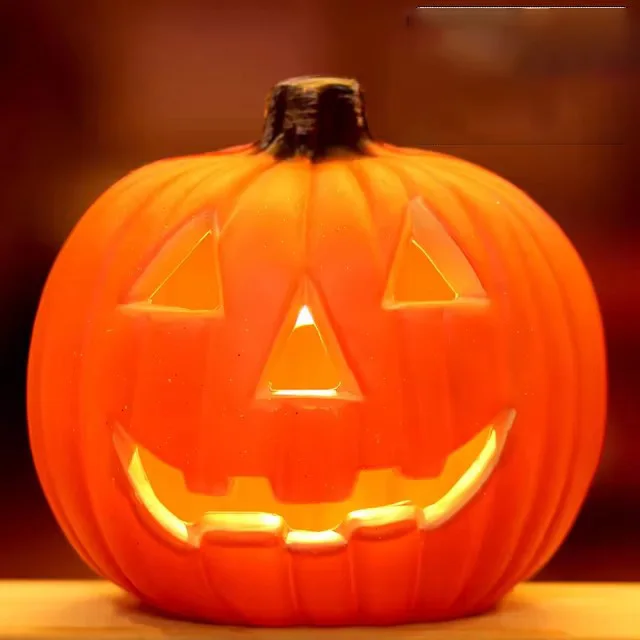 LED Light-Up Triple Layer Halloween Pumpkin (13.4" Pre-Lit 3-Tier Stacked Jack-o'-Lantern with Warm Amber Glow & Battery Power for Porch, Mantel & Tabletop) gallery view 7