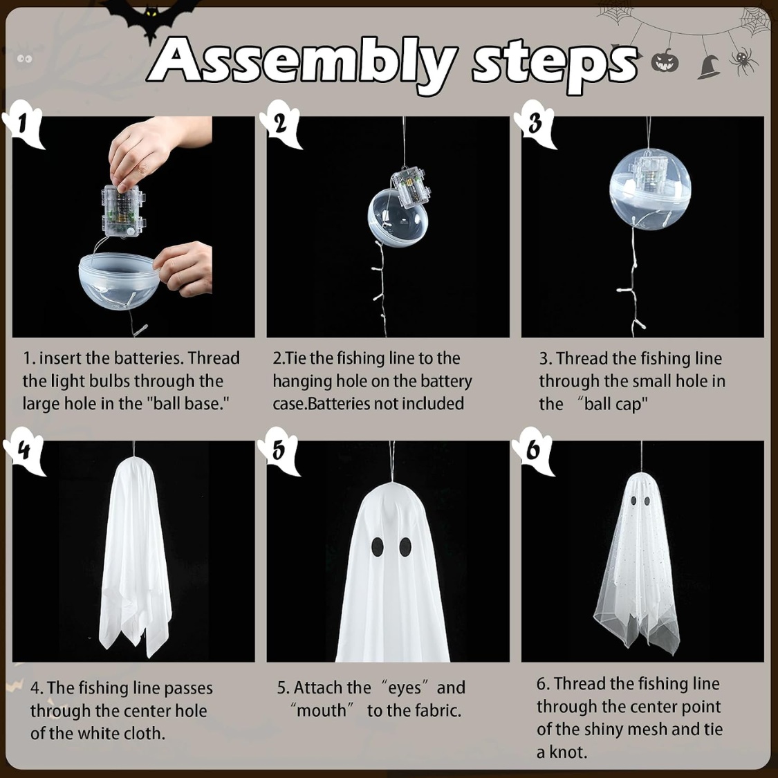 3-Pack Lighted Hanging Ghost Halloween Decorations – Spooky Glowing Flying Ghosts for Outdoor Yard & Indoor Porch gallery view 7
