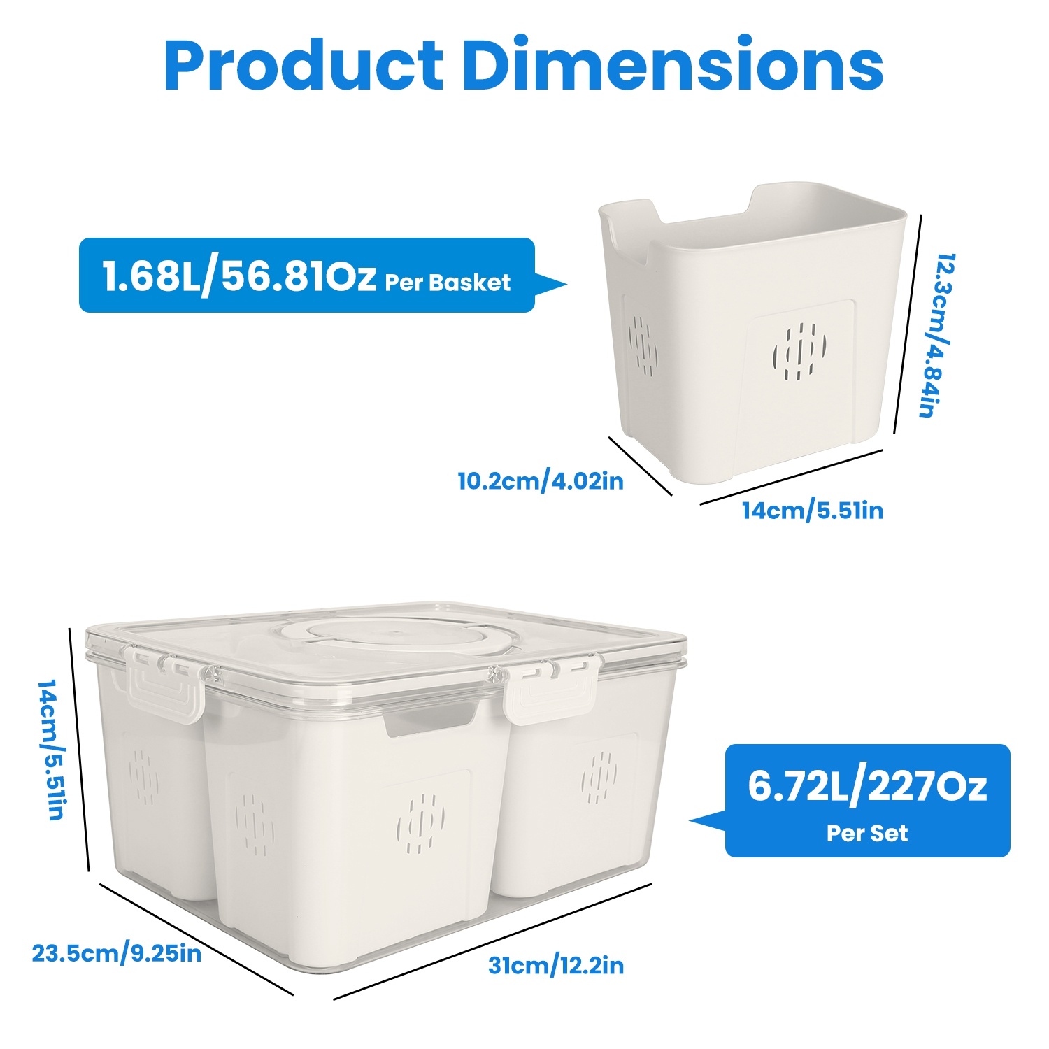 2-Pack Airtight Produce Storage Containers with 8 Removable Colanders (Fridge & Picnic Food Organizers) gallery view 6