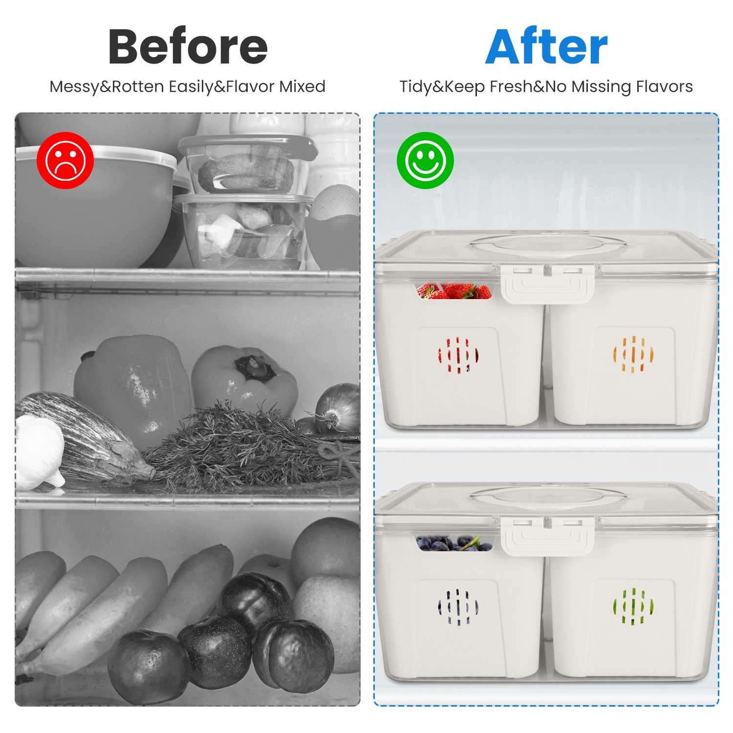 2-Pack Airtight Produce Storage Containers with 8 Removable Colanders (Fridge & Picnic Food Organizers) gallery view 4