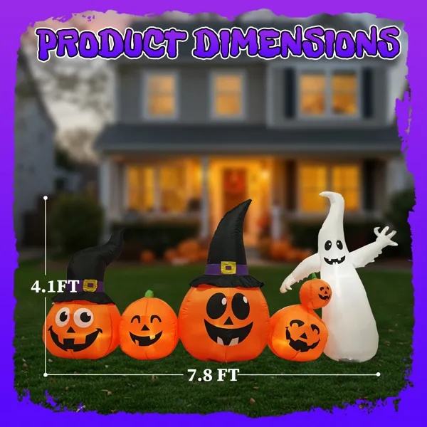 8 Ft Inflatable Halloween Ghost & 5 Pumpkins Yard Decoration with Built-In LEDs (Outdoor & Lawn Weatherproof Blow-Up Decor) gallery view 4