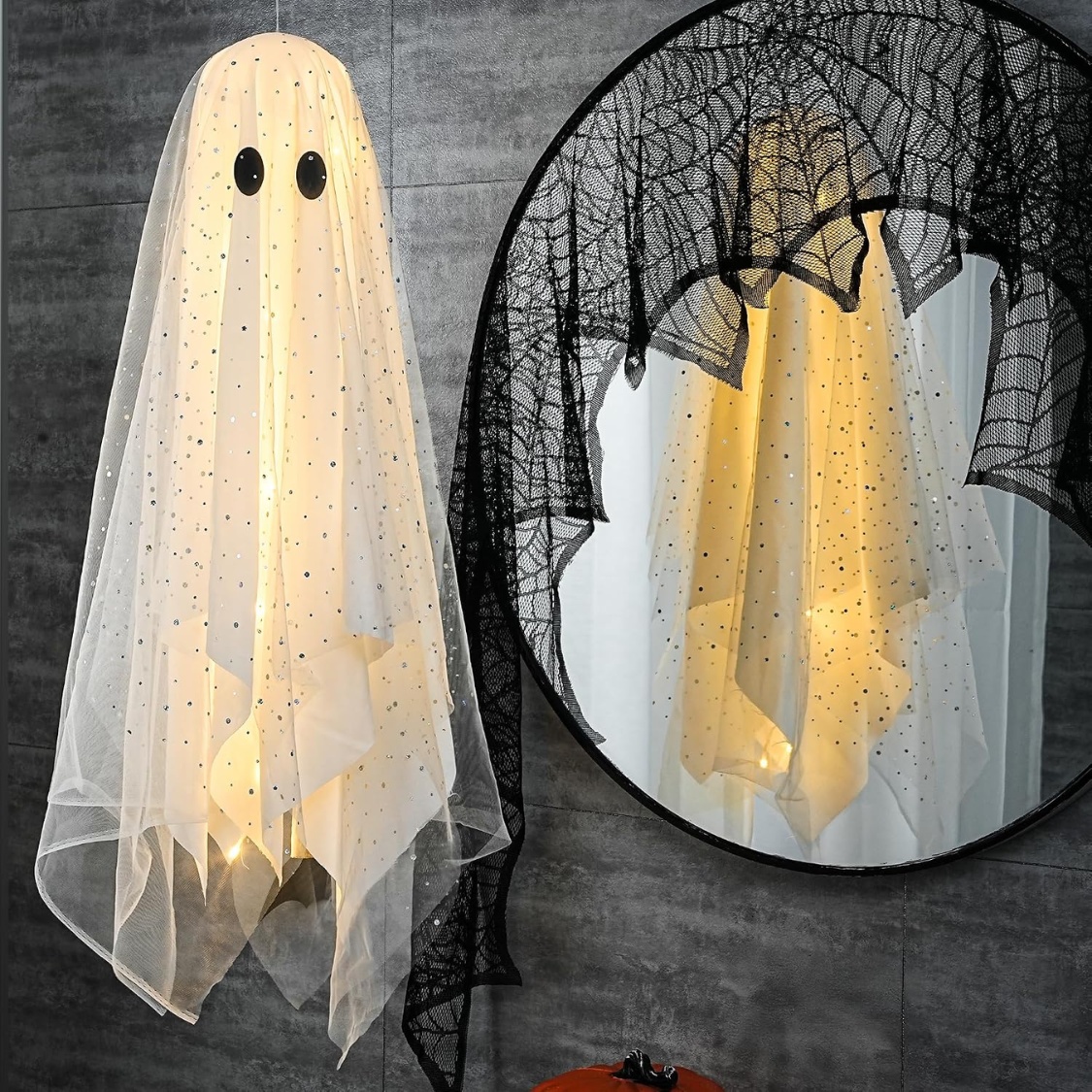 3-Pack Lighted Hanging Ghost Halloween Decorations – Spooky Glowing Flying Ghosts for Outdoor Yard & Indoor Porch gallery view 4