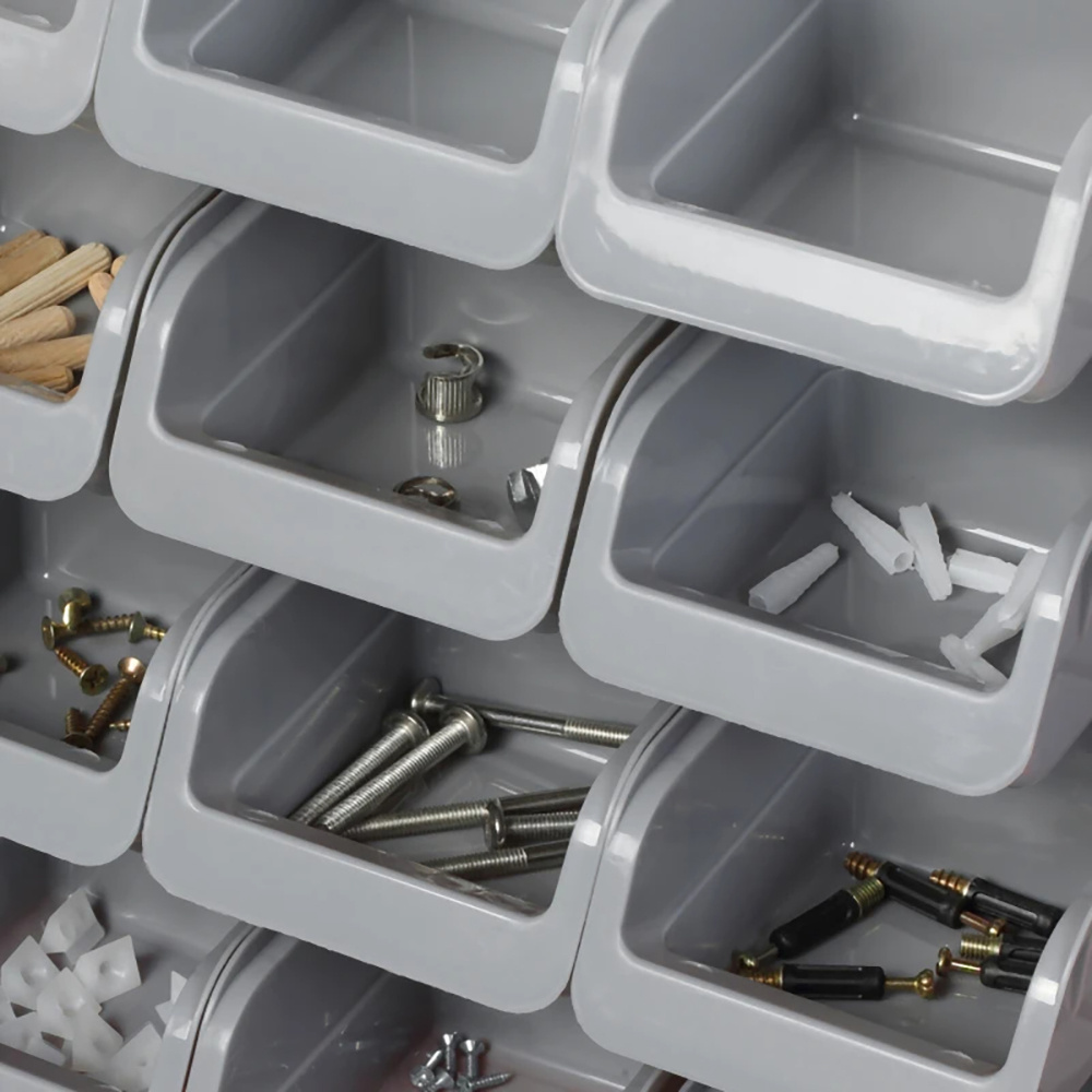 Close-Up of Parts Bins Storing Screws Washers and Hardware