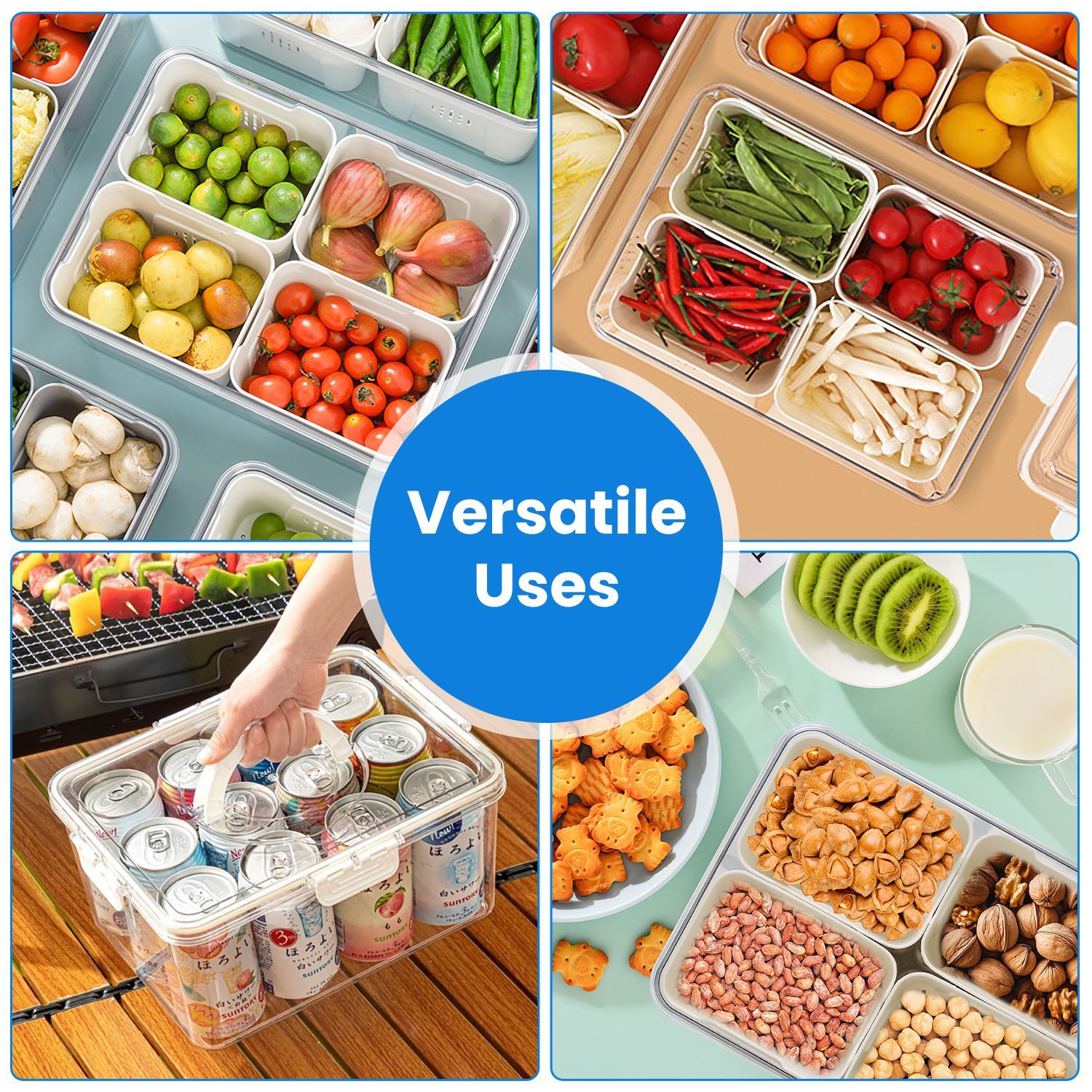 2-Pack Airtight Produce Storage Containers with 8 Removable Colanders (Fridge & Picnic Food Organizers) gallery view 1