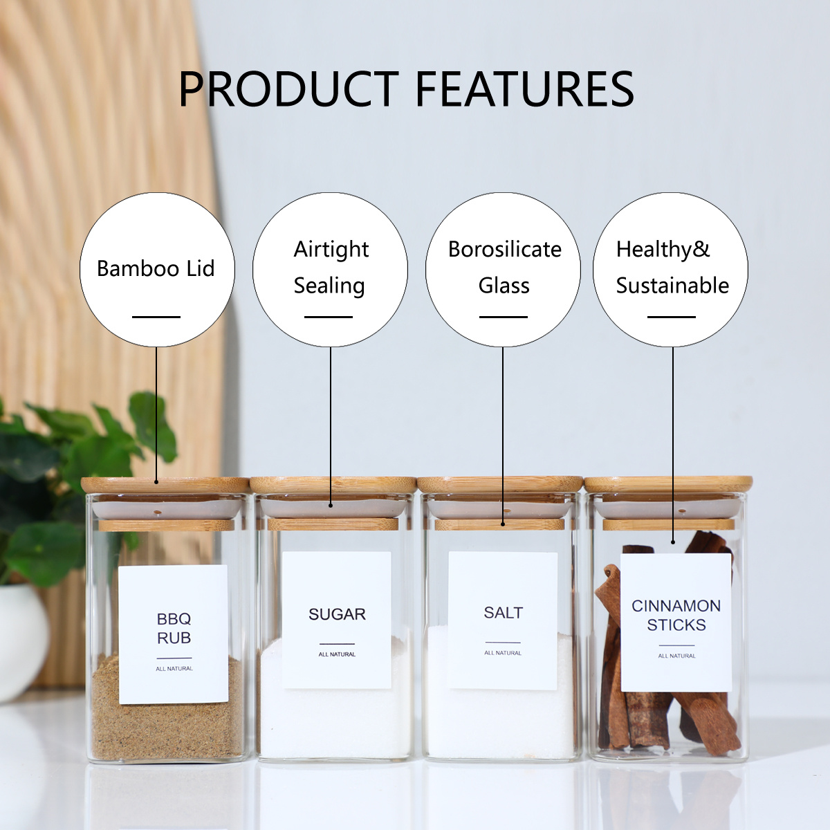 Single Borosilicate Glass Spice Jar Detail with Airtight Bamboo Lid