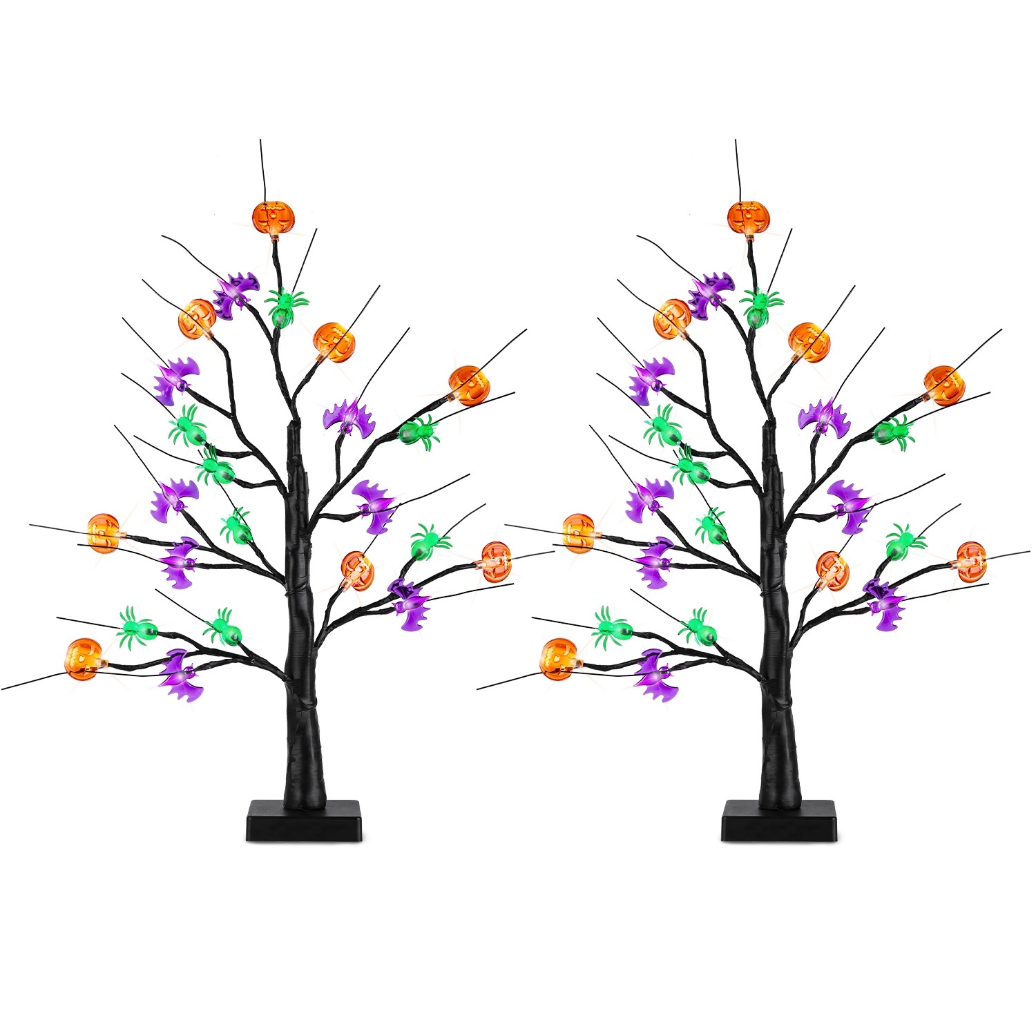 2-Pack 24″ Lighted Black Halloween Trees with Timer – Pre-Lit Tabletop Branch Decor for Indoor Party gallery view 2