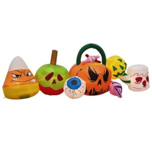 8 Ft Inflatable Halloween Pumpkin Candy Bucket, Spooky Eyeball & Treats Yard Decor with Built-In LEDs (Outdoor Lawn Blow-Up)