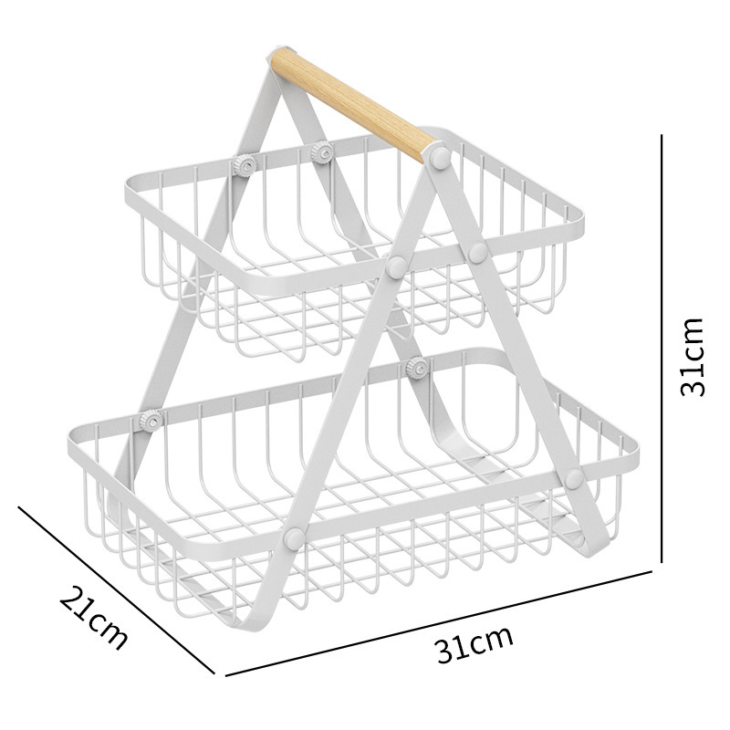 2-Tier Powder-Coated Soft White Fruit Basket Stand Dimensional Diagram