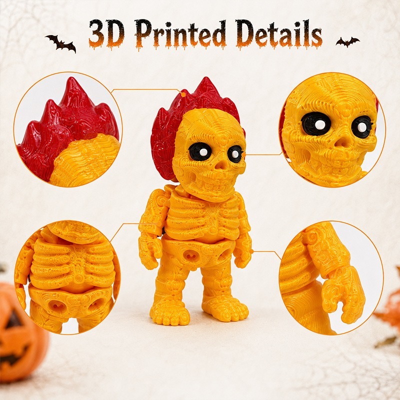3D Printed Mini Skeleton Figurines 10-Pack (Assorted Halloween Character Desk Decor, Articulated Sculpted PLA Figures for Tiered Trays, Party Favors & Shelves)