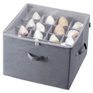 Under Bed Shoe Storage Organizer with Adjustable Dividers (16-Pair Clear Cover Space-Saving Shoe Box)