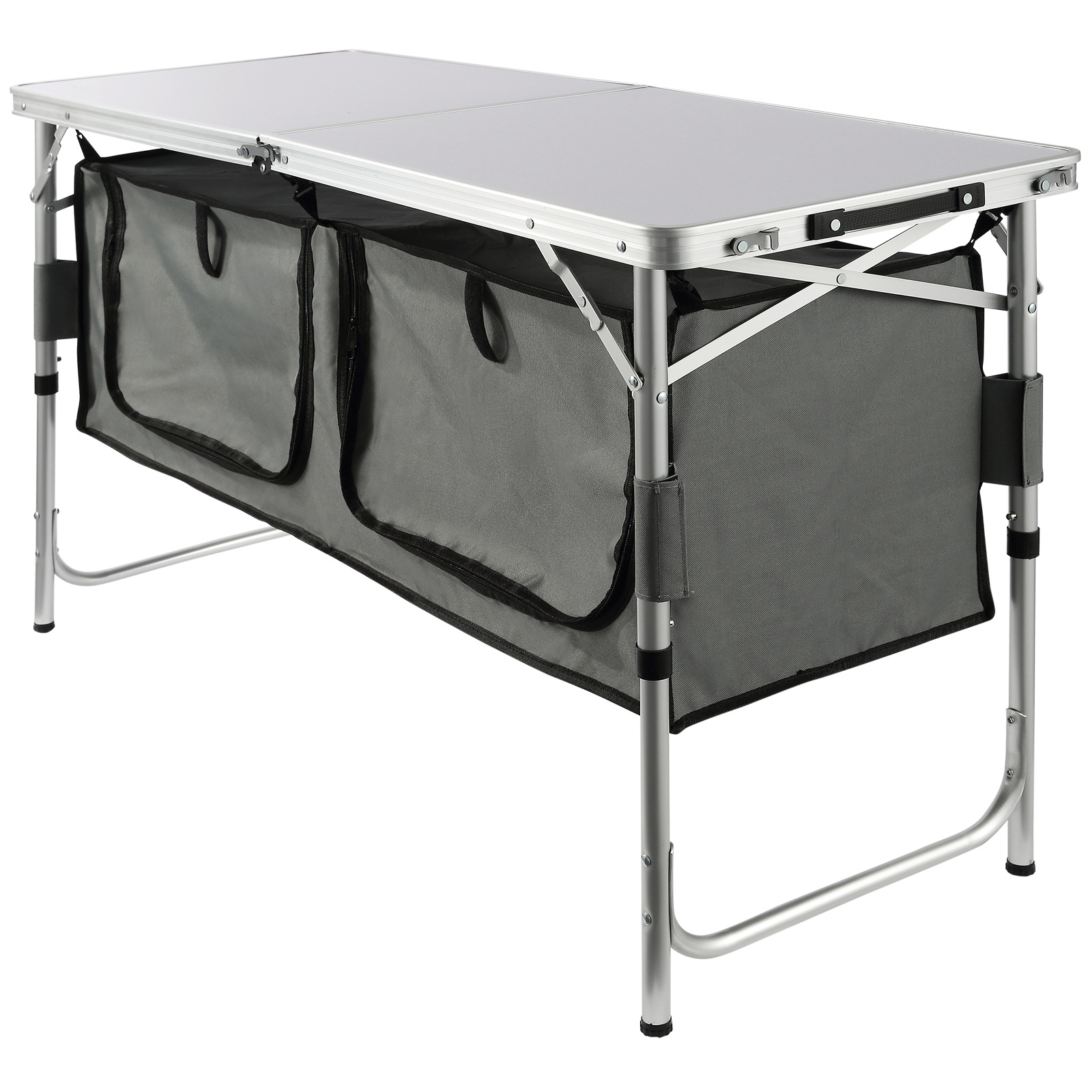 Folding Camping Kitchen Table with 3 Adjustable Heights & Storage Organizer (Quick-Setup Portable Cook Station) gallery view 3