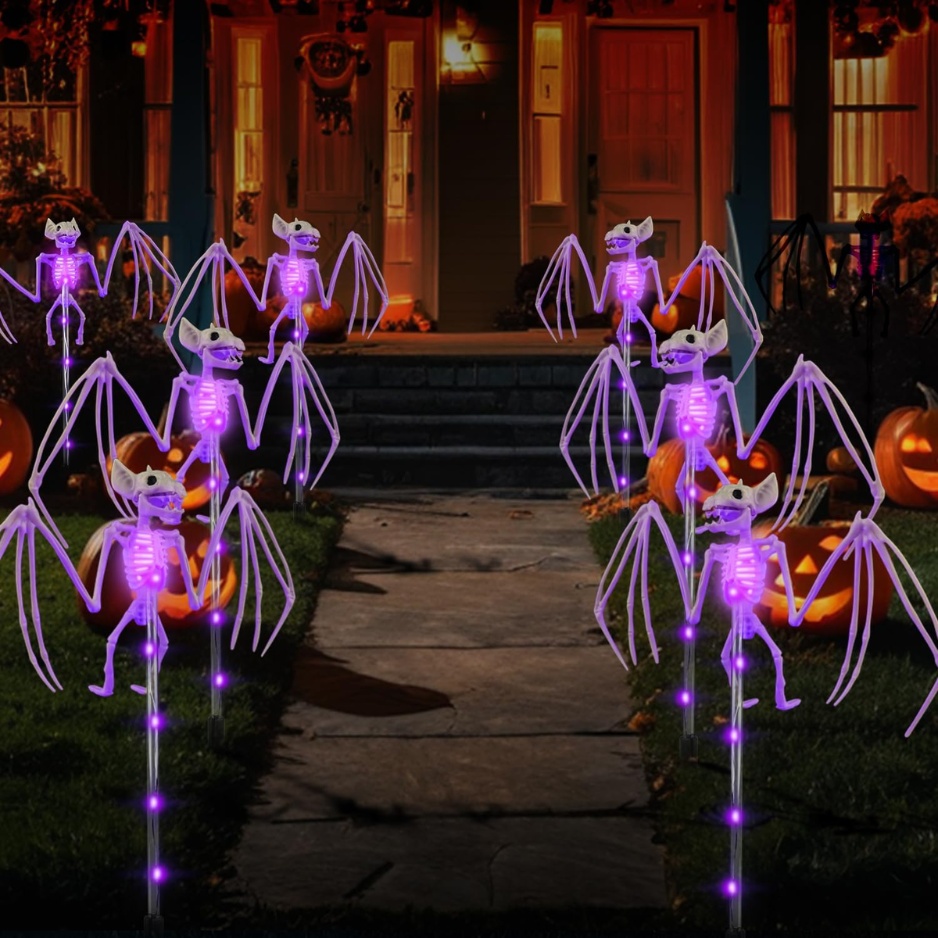 Solar 3D Bat Skeleton Pathway Lights (2-Pack / 8 Modes – IP65 Waterproof)