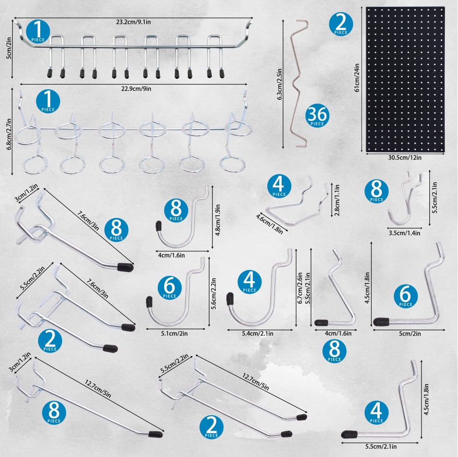 108-Piece Heavy-Duty Steel Pegboard & Hook Organizer Kit (2 Metal Panels, 68 Assorted Hooks, 36 Locks & Specialty Tool Racks, Black)