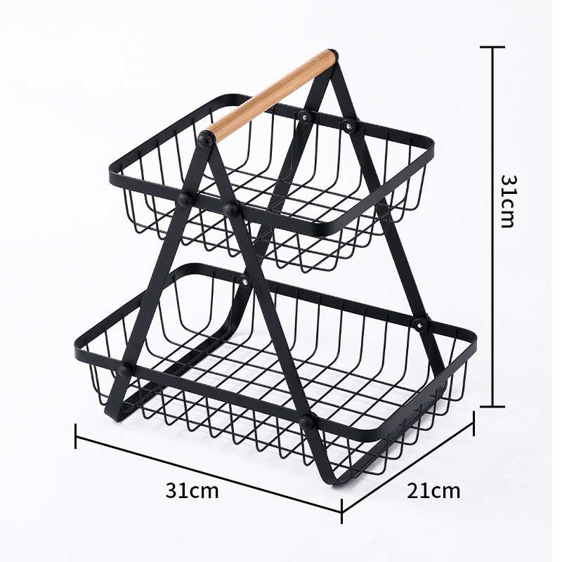 2-Tier Black Wire Fruit Basket Dimension Specifications 31cm x 21cm x 31cm