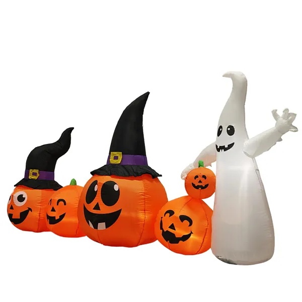 8 Ft Inflatable Halloween Ghost & 5 Pumpkins Yard Decoration with Built-In LEDs (Outdoor & Lawn Weatherproof Blow-Up Decor) gallery view 3