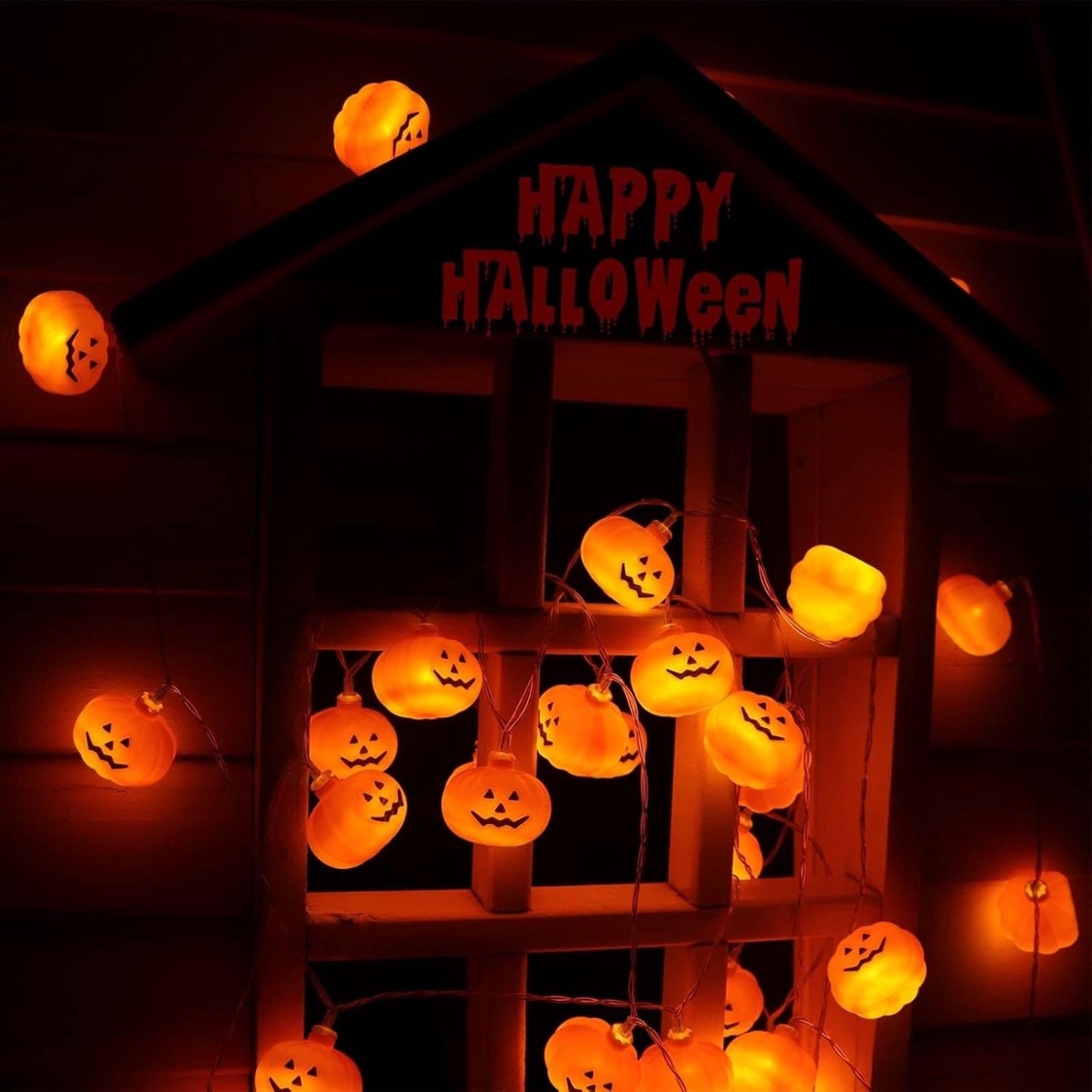 3D Jack-O’-Lantern Pumpkin String Lights with Dual Modes (10Ft / 20 LEDs) gallery view 3