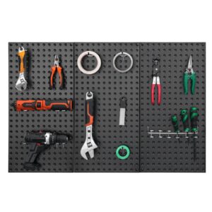 Heavy-Duty Steel Pegboard Panels (3-Pack, 36" × 24" Total Coverage) Wall-Mounted Metal Tool Organizer for Garage & Workshop, Black