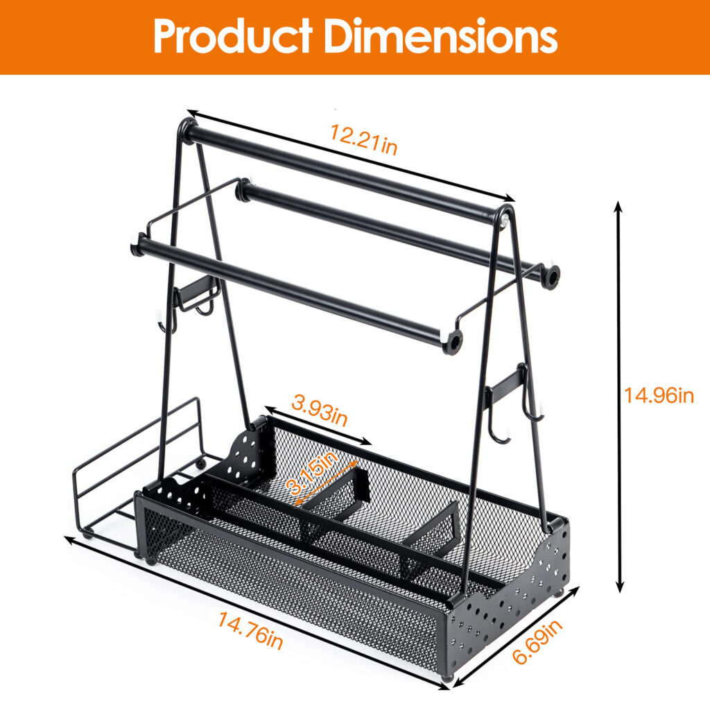 Metal Grill Caddy with Paper Towel Holder & Utensil Organizer (Outdoor BBQ & Picnic Cookout Station)
