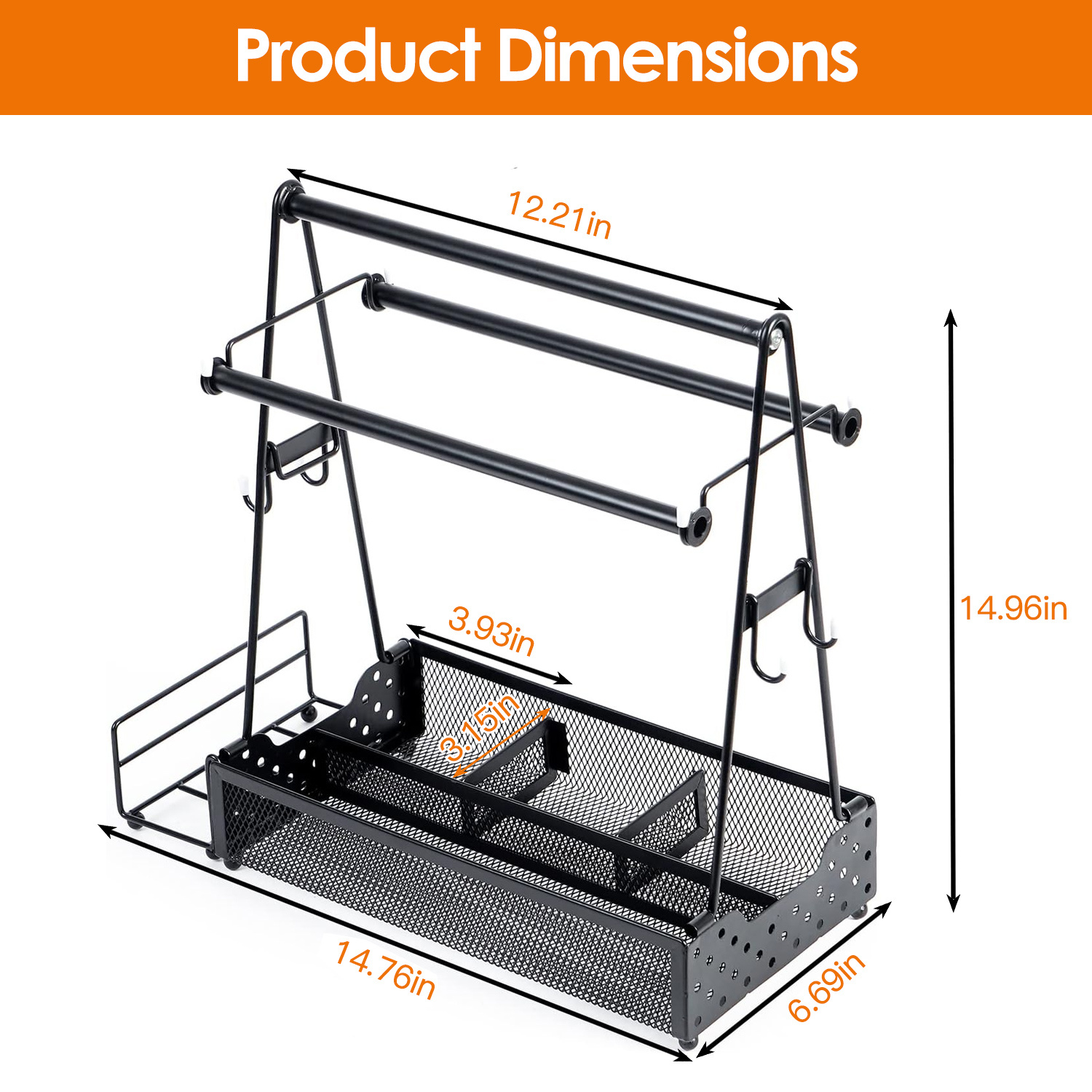 TidyVo Metal Grill Caddy Precise Product Dimensions