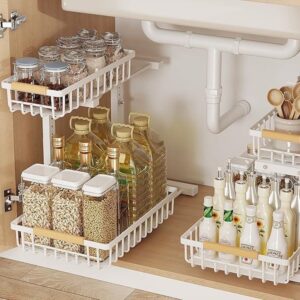 2-Tier Adjustable Under Sink Organizer (Pull-Out L-Shaped Metal Storage Rack for Kitchen & Bathroom)
