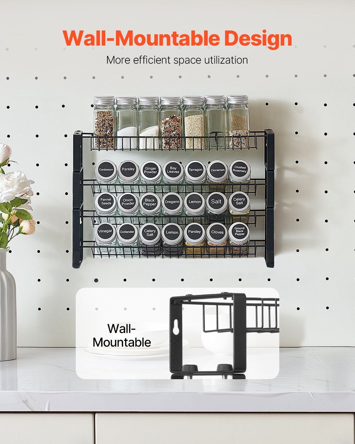 Free-Standing Spice Rack Organizer on Kitchen Countertop