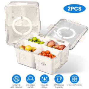 2-Pack Airtight Produce Storage Containers with 8 Removable Colanders (Fridge & Picnic Food Organizers)