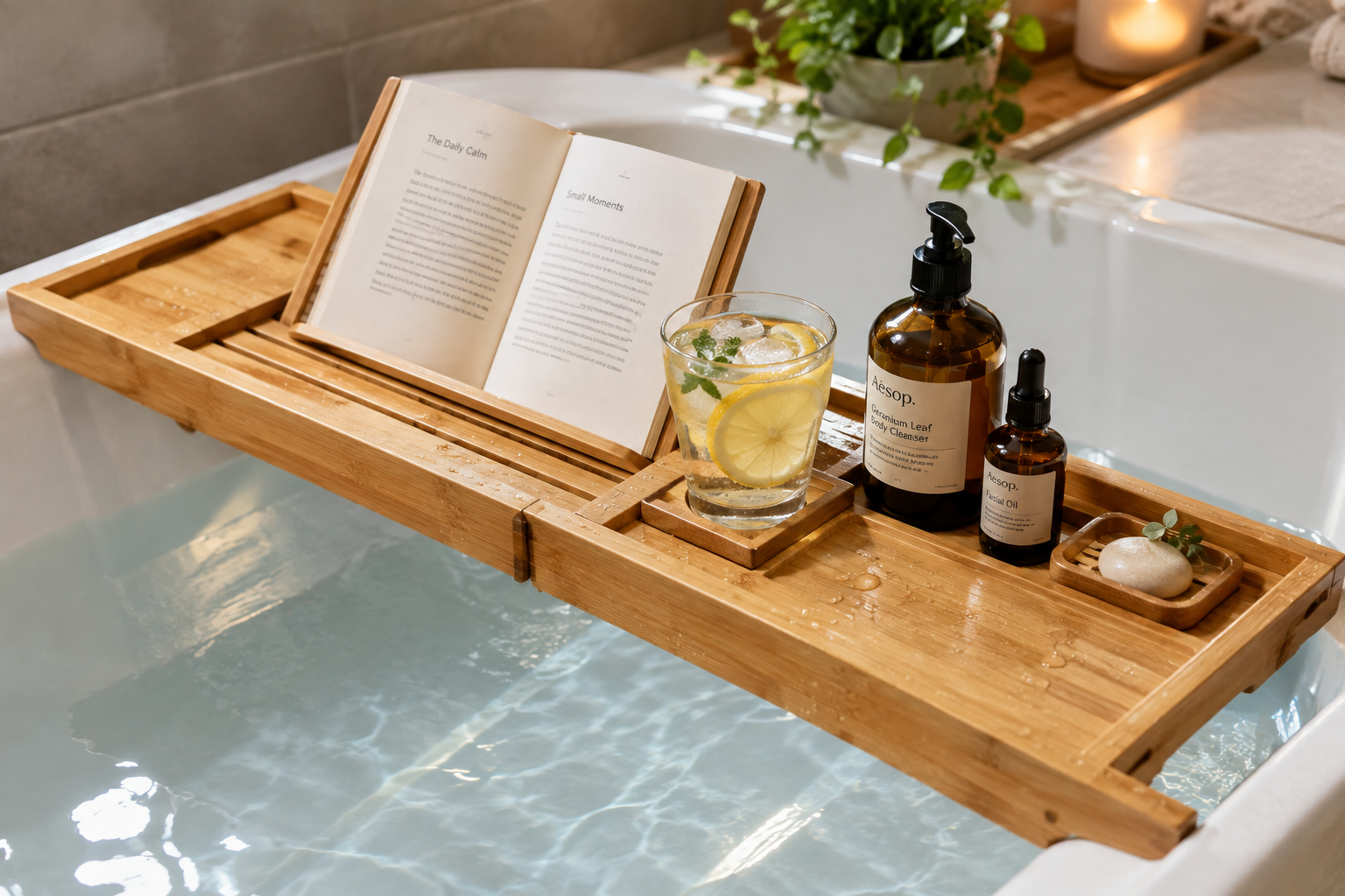 Bathroom Storage Materials - Water-Resistant Bamboo Bathtub Caddy and Vanity Organizers