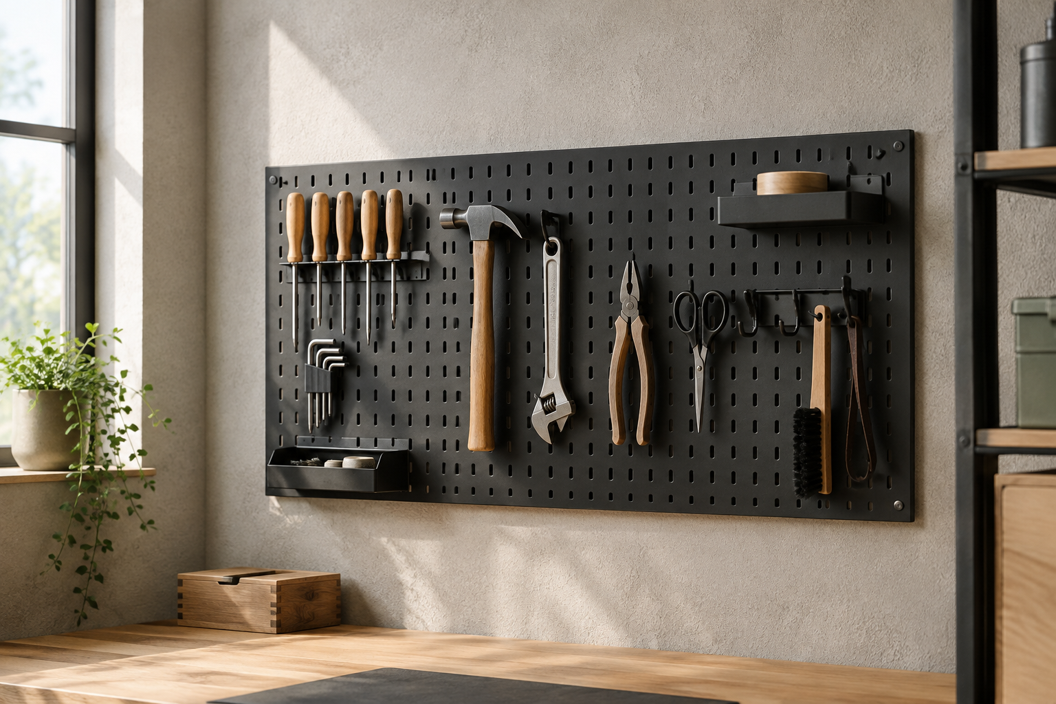 Garage Storage Materials - Heavy-Duty Powder-Coated Steel Pegboard and Workshop Organizers