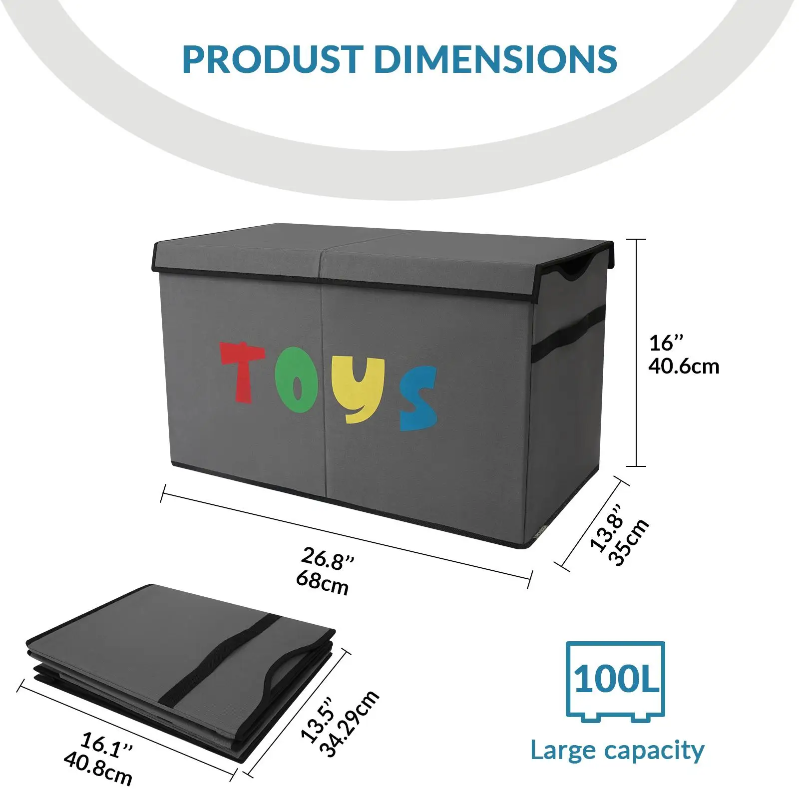 Large Collapsible Fabric Toy Storage Box with Lid (100L / Foldable Organizer with Divider) gallery view 6