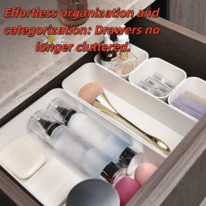7 Piece Interlocking Drawer Organizer Bins (3 Sizes / Modular Trays for Vanity, Desk & Kitchen)