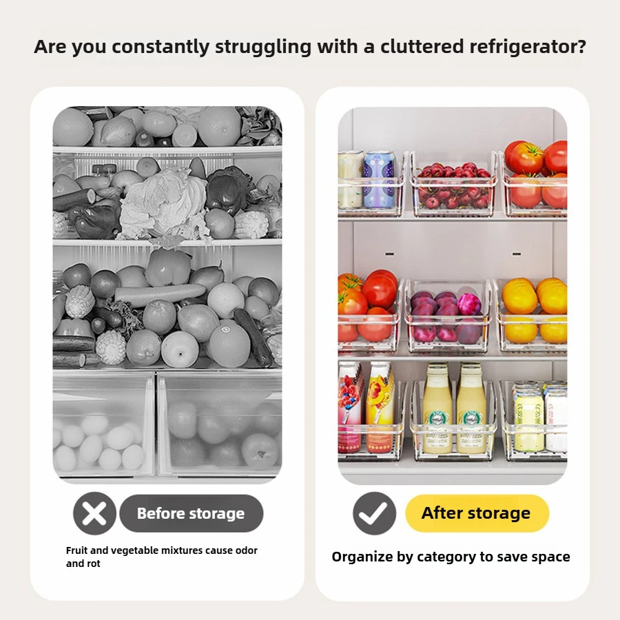 Clear Fridge Organizer Bins with Handles (11.8" x 6.3" / Stackable Storage for Refrigerator & Pantry) gallery view 4