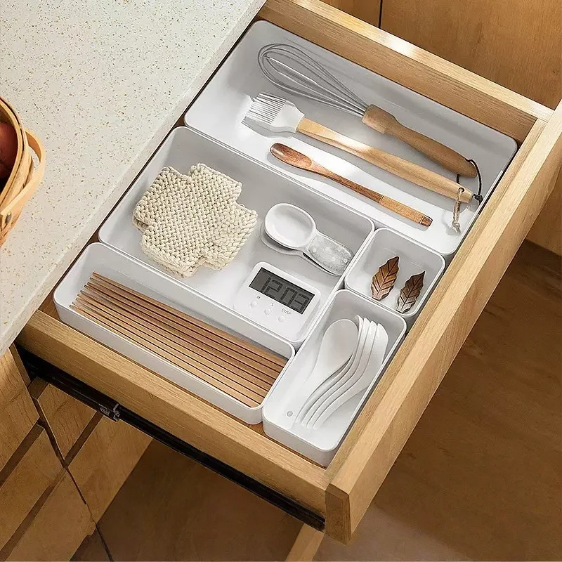 7 Piece Interlocking Drawer Organizer Bins (3 Sizes / Modular Trays for Vanity, Desk & Kitchen) gallery view 2