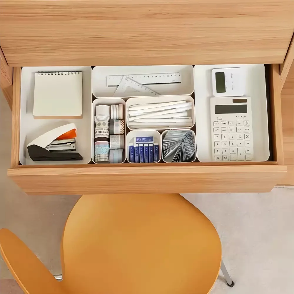 7 Piece Interlocking Drawer Organizer Bins (3 Sizes / Modular Trays for Vanity, Desk & Kitchen) gallery view 5