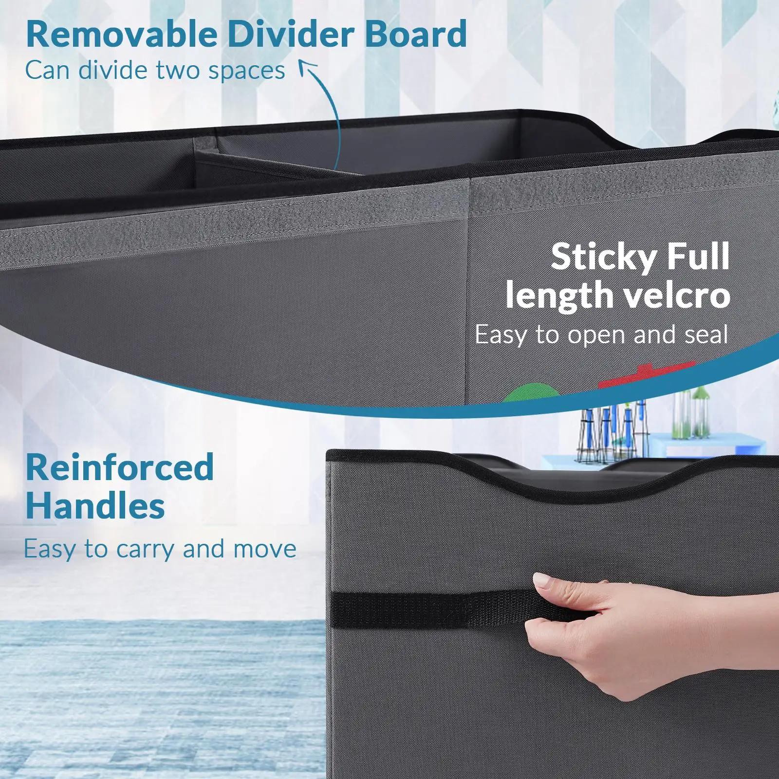 Large Collapsible Fabric Toy Storage Box with Lid (100L / Foldable Organizer with Divider) gallery view 3