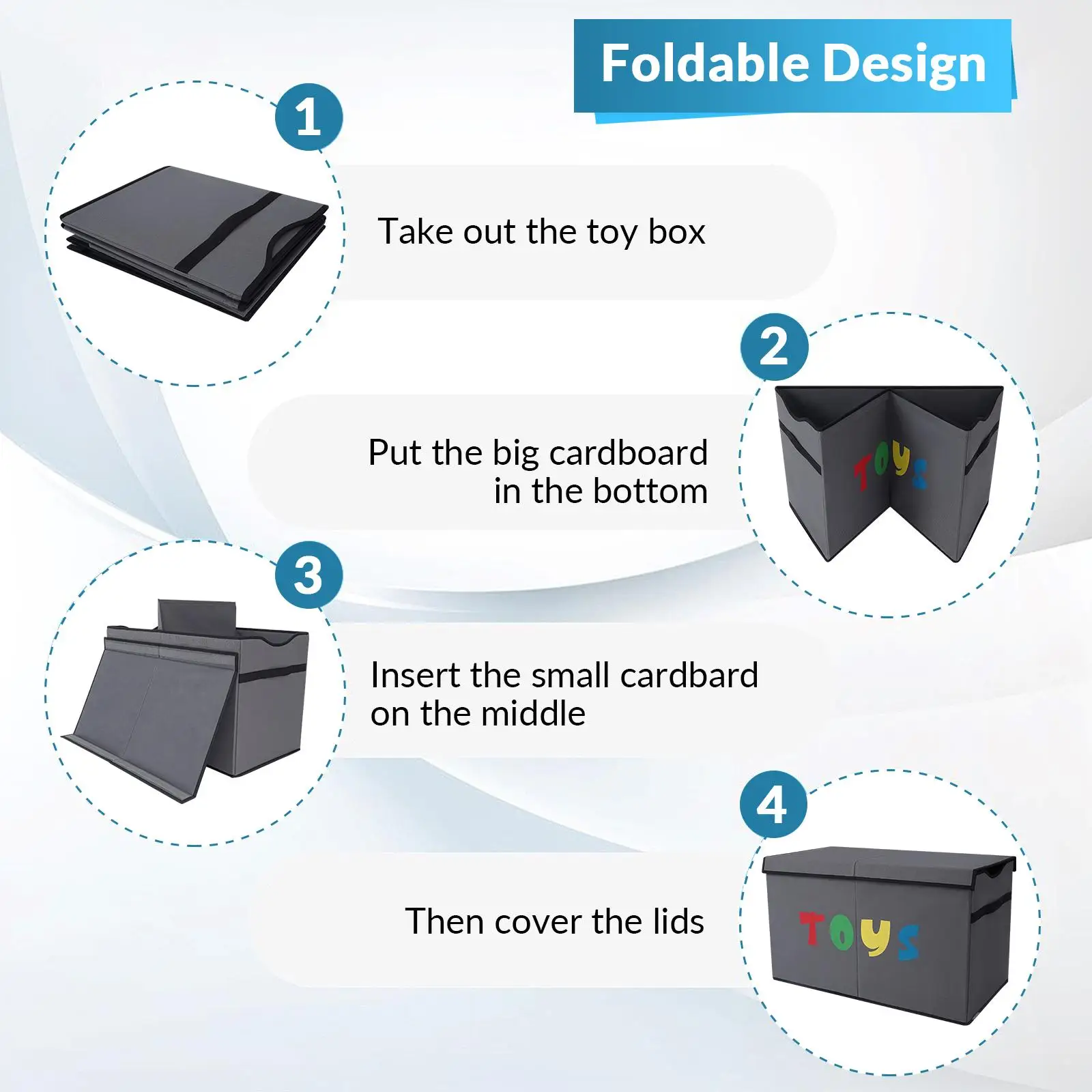 Large Collapsible Fabric Toy Storage Box with Lid (100L / Foldable Organizer with Divider) gallery view 2