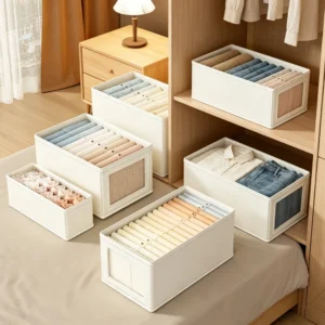 Collapsible Fabric Closet Organizer Box with Clear Window & Lid (Stackable Clothes Storage Bin)